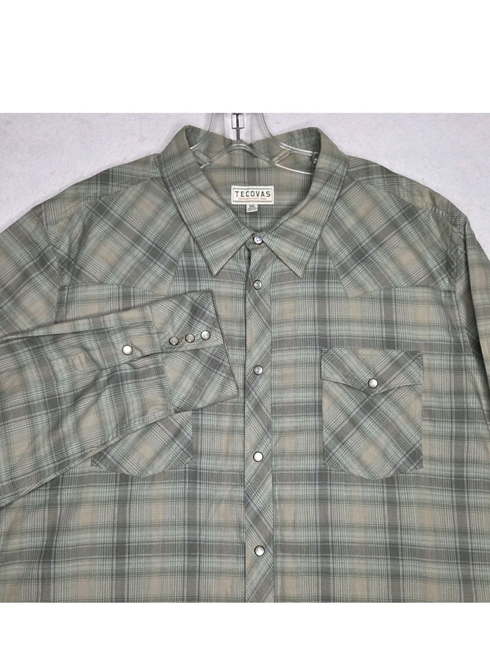 Tecovas Western Shirt Men XXL Green Plaid Pearl Snap Yoke Rodeo Cowboy Americana